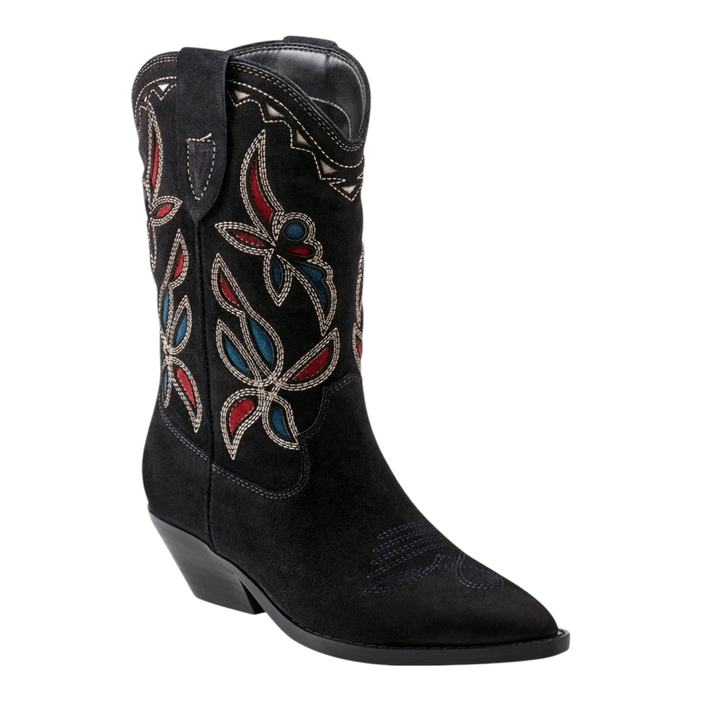 Marc Fisher Western Leather Dark Blue  Suede Ankle Booties - Picture 6 of 13